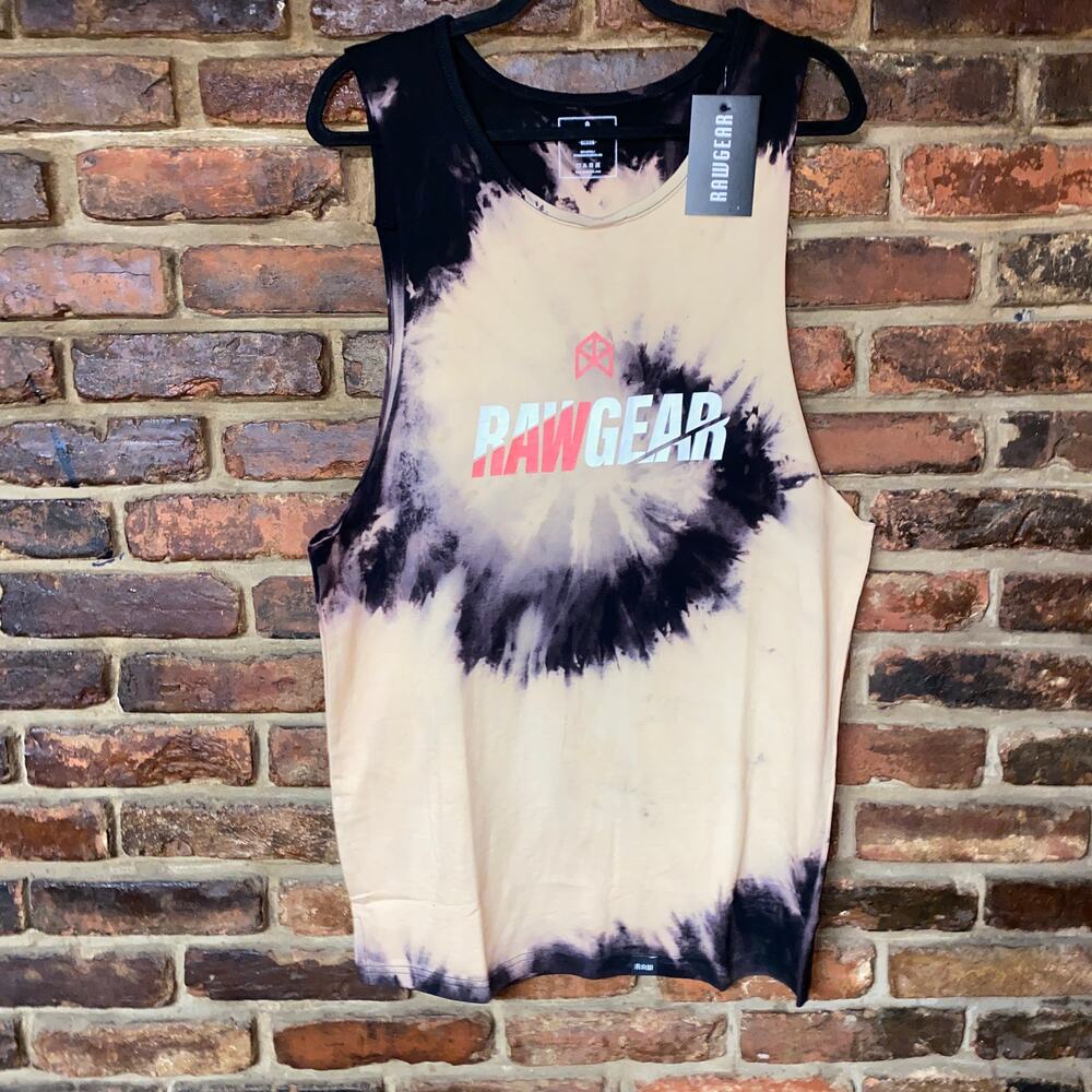 NWT RawGear Brown Black Tie Dye Low Cut Muscle Tank Top Men's Size Medium